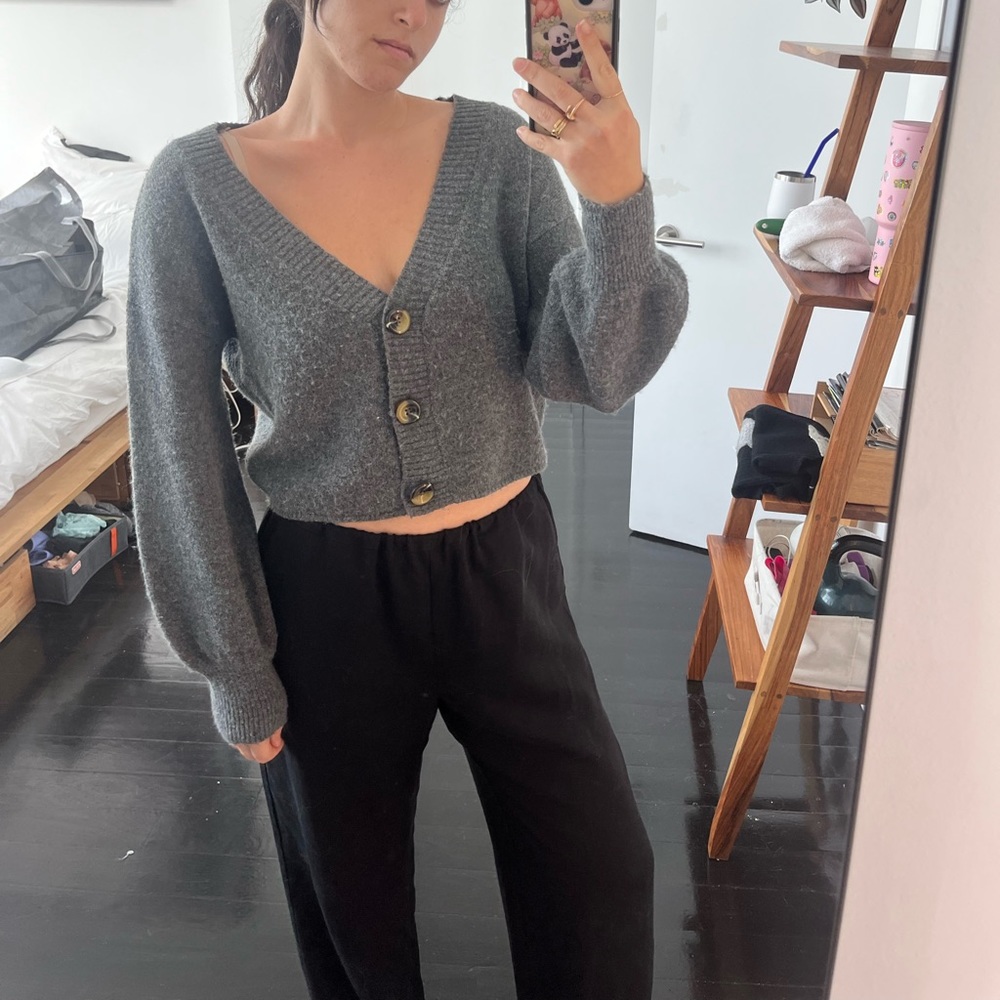 Topshop charcoal grey cardigan with tortoiseshell buttons
